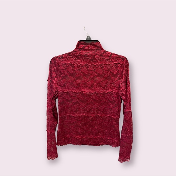 Apt. 9 Deep Red Lace Mock Neck Blouse with cami - Picture 3 of 4